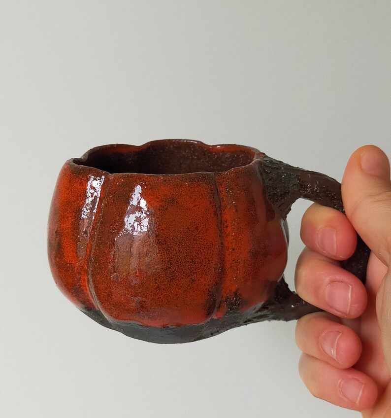 Handmade Ceramic Mug, Unique Pumpkin Mug, Winter Mug, Stoneware Pumpkin Mug, Orange Pottery Glazed Mug image 3