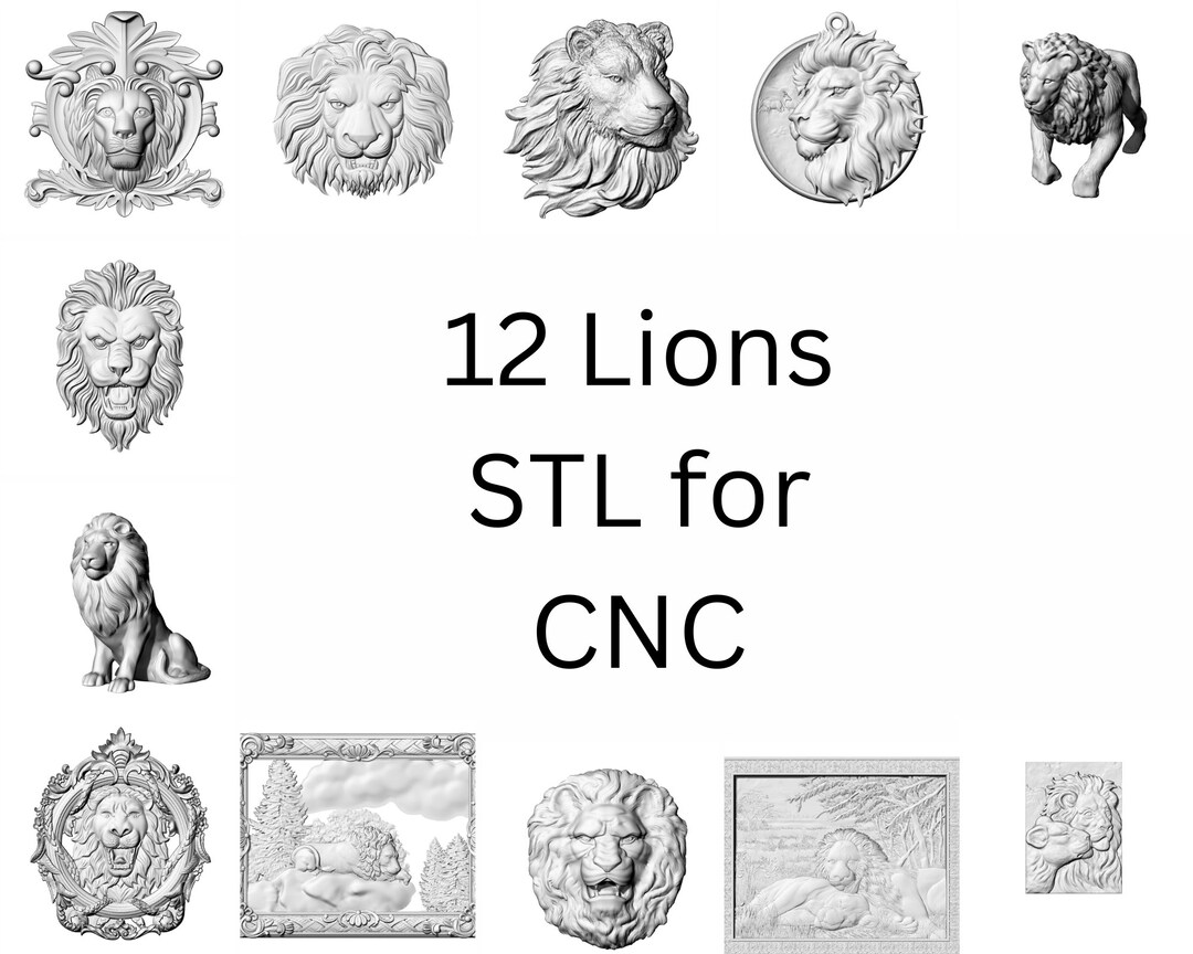 Twelve Lions 3D STL Model CNC Router Engraver Artcam Etsy