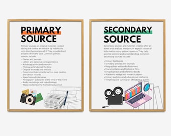 Primary and Secondary Sources Printable Classroom Poster, History Classroom Decor, History Educational Poster, High School History Poster