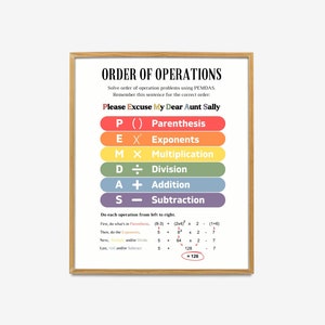 Order of Operations Poster, Elementary Middle School Math, Mathematics Educational Posters, Math Classroom Decor, Mathematics Teacher Poster