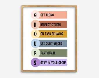Modern Colorful Group Work Expectations, Classroom Poster, Anchor Chart, Group Expectation Wall Art, Boho Classroom Decor, Class Printable