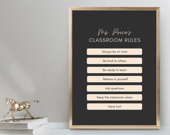 Règles de la classe Impression d'art personnalisée, stratégies de gestion de classe personnalisées, attentes de la classe, décoration de salle de classe personnalisée