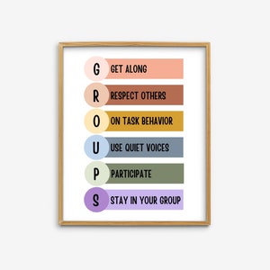Modern Colorful Group Work Expectations, Classroom Poster, Anchor Chart, Group Expectation Wall Art, Boho Classroom Decor, Class Printable