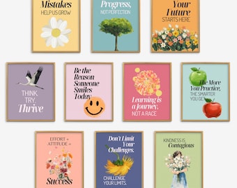 Growth Mindset Quotes Posters Set of 10, Inspirational Posters, Classroom Decor Motivational Classroom Posters, Growth Mindset Art Prints