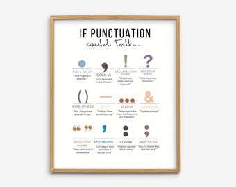 Póster de puntuación para el aula de inglés, póster de gramática inglesa boho, decoración del aula de inglés, póster de puntuación de la escuela secundaria
