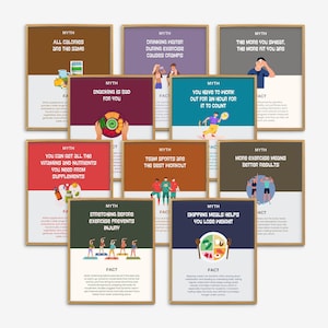 Fitness Myths and Facts, Health Office Print Bundle,PE Class Health Prints, School Nurse Office Prints Display, Classroom Health Decoration