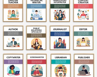 Careers in English Posters, English Classroom Decor, Literature Class, English Teacher Prints, English Class Guide, Jobs Bulletin Board