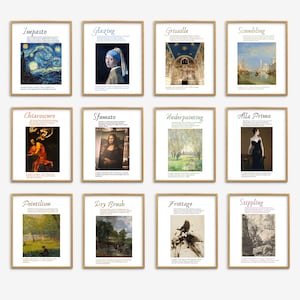 Painting Techniques Sets of 12, Classroom Decor Bundle, Elements of Art Posters, Art Teacher Bulletin Board, Teacher Printable, Art Class