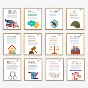Bill of Rights Simplified Posters, Social Studies, History Teacher, History Classroom Decor, U.S. Government Poster, High School History