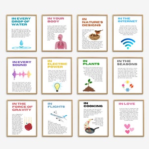 Wetenschap is overal klasposter set van 12, decor wetenschap klas, ankergrafiek, STEM-klas, decor klas, cadeau leraar wetenschap