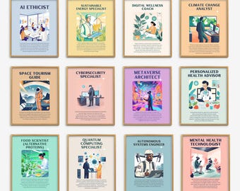 Pósters de carreras del futuro, arte mural de futuros empleos, decoración moderna para el aula, póster de consejero de secundaria, impresiones de ocupaciones