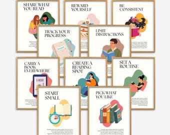 Pósteres para fomentar el hábito de la lectura, recordatorios para buenos lectores, arte mural para la clase de inglés, decoración para el aula de inglés, regalo para amantes de la lectura.