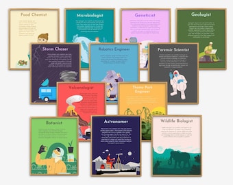 Science Careers Classroom Poster Set of 12, Science Classroom Decor, Anchor Chart, STEM Careers, Math Classroom Decor, Women in Science Gift