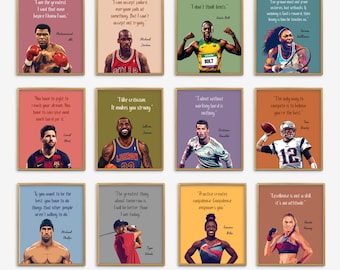 Famous Athletes Posters Set of 12, Inspirational Posters, Classroom Decor Motivational Classroom Posters, Growth Mindset Art Prints