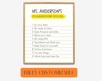 Benutzerdefinierte Klassenzimmerregeln im Notizbuchstil, personalisierte Regeln, Lehrer Printables, Schulregeln Poster, anpassbarer Digitaldruck, Klassenregeln