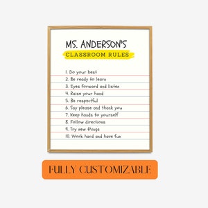 Cuaderno de reglas de aula personalizado, reglas personalizadas, imprimibles para profesores, póster de reglas escolares, impresión digital personalizable, reglas de clase