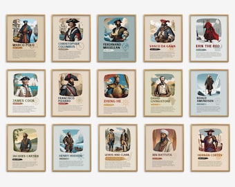 Famous Explorers Posters, World Geography History Classroom Decor for Middle High School, Social Studies Educational Posters Art Prints