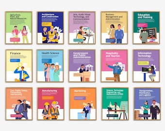 Career Clusters Overview Posters, Future Jobs Wall Art, Trendy Classroom Decor, Middle High School Counselor Poster, Occupation Job Prints