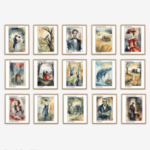 Popular Books Cover Watercolor, Classic Literature Posters, Bookish Literary Prints, Contemporary Novel, High School English Classroom Decor