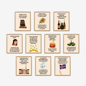 History Fun Facts Posters Set of 10, History Teacher Posters, History Classroom Decor, Social Studies Classroom Prints, History Class Decor