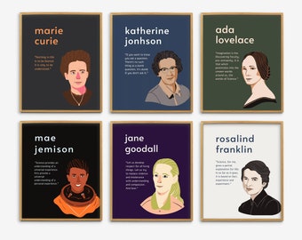 STEM Scientists and Mathematicians Posters Sets of 6, Famous Scientist Classroom Poster Set, Science Classroom Décor, Women in Science