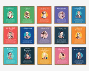 Famous Mathematicians Posters, STEM Figures Classroom Poster, Mathematics Class Posters, Classroom Decor, Math Bulletin Board, Math Prints