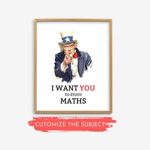 Custom Uncle Sam Poster I Want You, Patriotic Gift, Classroom Decor High School, History-Themed Classroom, Math Science Civics English Class