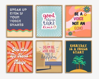Retro Growth Mindset Classroom Poster Set of 6, Groovy Classroom Decor, Inspirational Poster Bundle, Inclusion Posters, Motivational Prints
