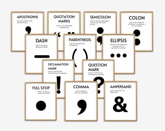Punctuation English Classroom Posters Set of 12, Black and White English Posters, English Classroom Decor, ELA Educational Posters Bundle