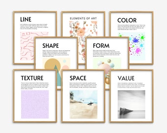 Elements of Art Sets of 8, Classroom Decor Bundle, Principles of Design Posters, Art Teacher Bulletin Board, Teacher Printable, Art Class