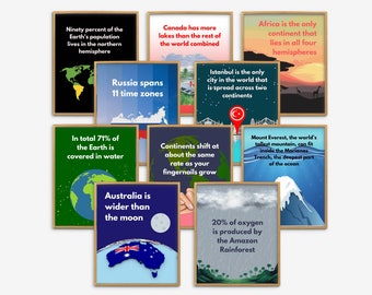 Set of 10 Geography Fun Facts Posters, World Geography Classroom Decor for Middle High School, Social Studies Educational Posters Art Prints