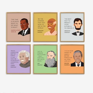 Historical Figures Wall Art, Famous Inspirational Quotes History Classroom Decor, Peace Leaders Posters, Martin Luther, Mandela, Lincoln