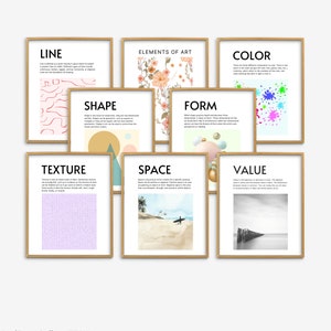 Elements of Art Sets of 8, Classroom Decor Bundle, Principles of Design Posters, Art Teacher Bulletin Board, Teacher Printable, Art Class