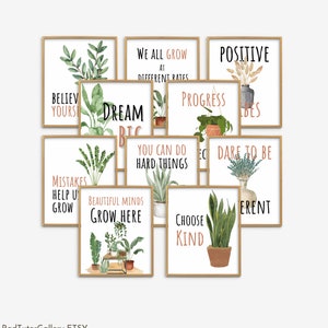 Nowoczesne plakaty motywacyjne do klas Boho Plants, plakaty z pozytywnymi afirmacjami, plakat do klas Growth Mindset, botaniczne inspiracje