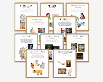 Conjuntos de 10 líneas de tiempo de historia del arte, paquete de decoración para el aula, decoración para profesores de arte, tablón de anuncios para profesores de arte, material imprimible para profesores, carteles para clases de arte