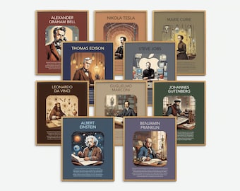 Berühmte Erfinder Poster Set mit 10, beliebte Wissenschaftler Inspirational Poster, Klassenzimmer Dekor Motivationsklassenzimmer Poster, STEM Drucke