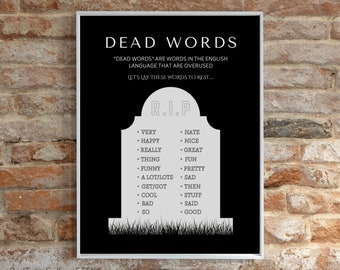 Dead Words English Classroom Decor, Gothic English Class Printable, Dead Words Educational Poster, English Teacher Gifts, English Wall Decor