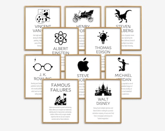 Famous Failures Posters Set of 10, Inspirational Posters, Classroom Decor Motivational Classroom Posters, Growth Mindset Art Prints