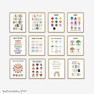 Set Of Educational Posters, 12 Home school Printables,Alphabet Poster,Playroom prints,Montessori Classroom Decor,Education Learning Posters
