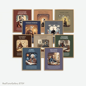 Famous Inventors Posters Set of 10, Popular Scientists Inspirational Posters, Classroom Decor Motivational Classroom Posters, STEM Prints