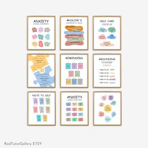 9 School Counseling Posters for School Psychologist, Therapy Office Decor, Mental Health Posters, Calming Corner Therapist Gift Office Decor