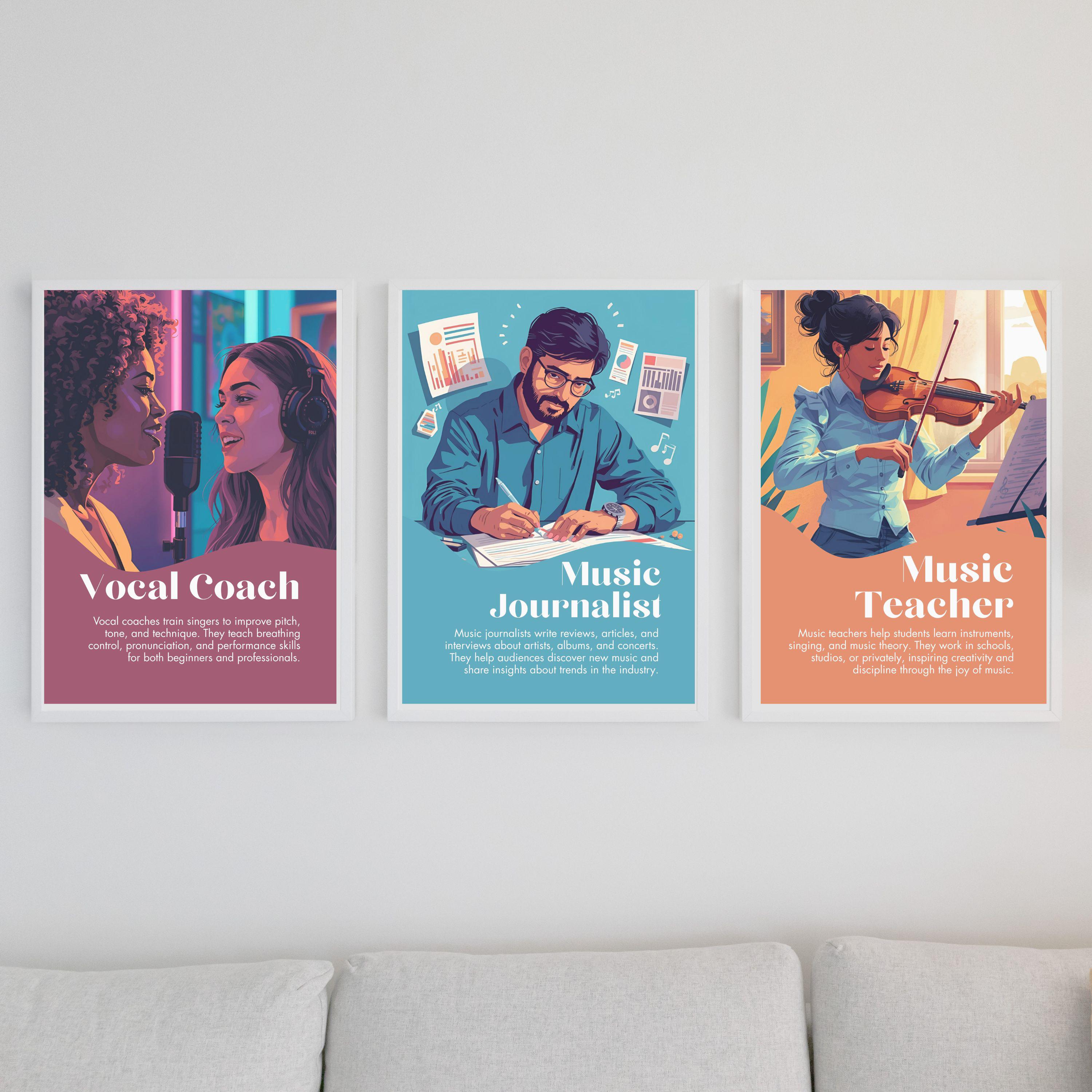 Music Careers Set of 12 Gallery Wall Art, Music Classroom Posters