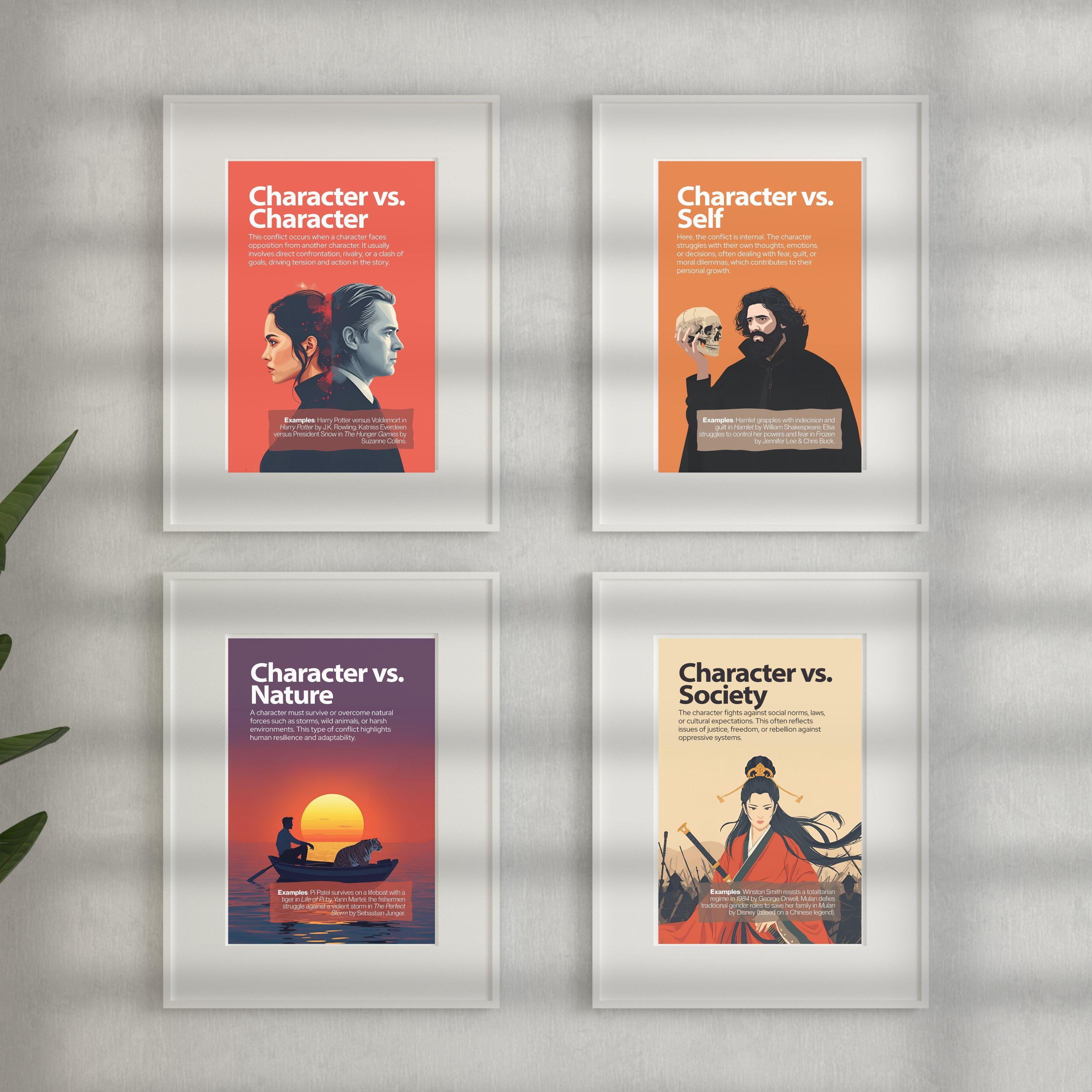 対立の種類、物語の要素を描いた文学ポスター、英語の文学壁アート、文学要素を描いた教室用セット、英語教室の装飾 - Etsy 日本