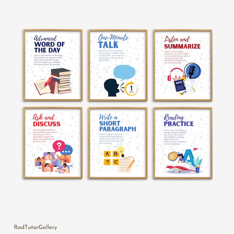 Daily English Challenge Posters, English Posters Bundle Set, English ...