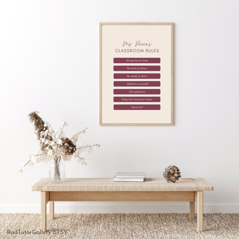 Custom Classroom Rules, Minimalist Class Rules Poster, Personalized ...