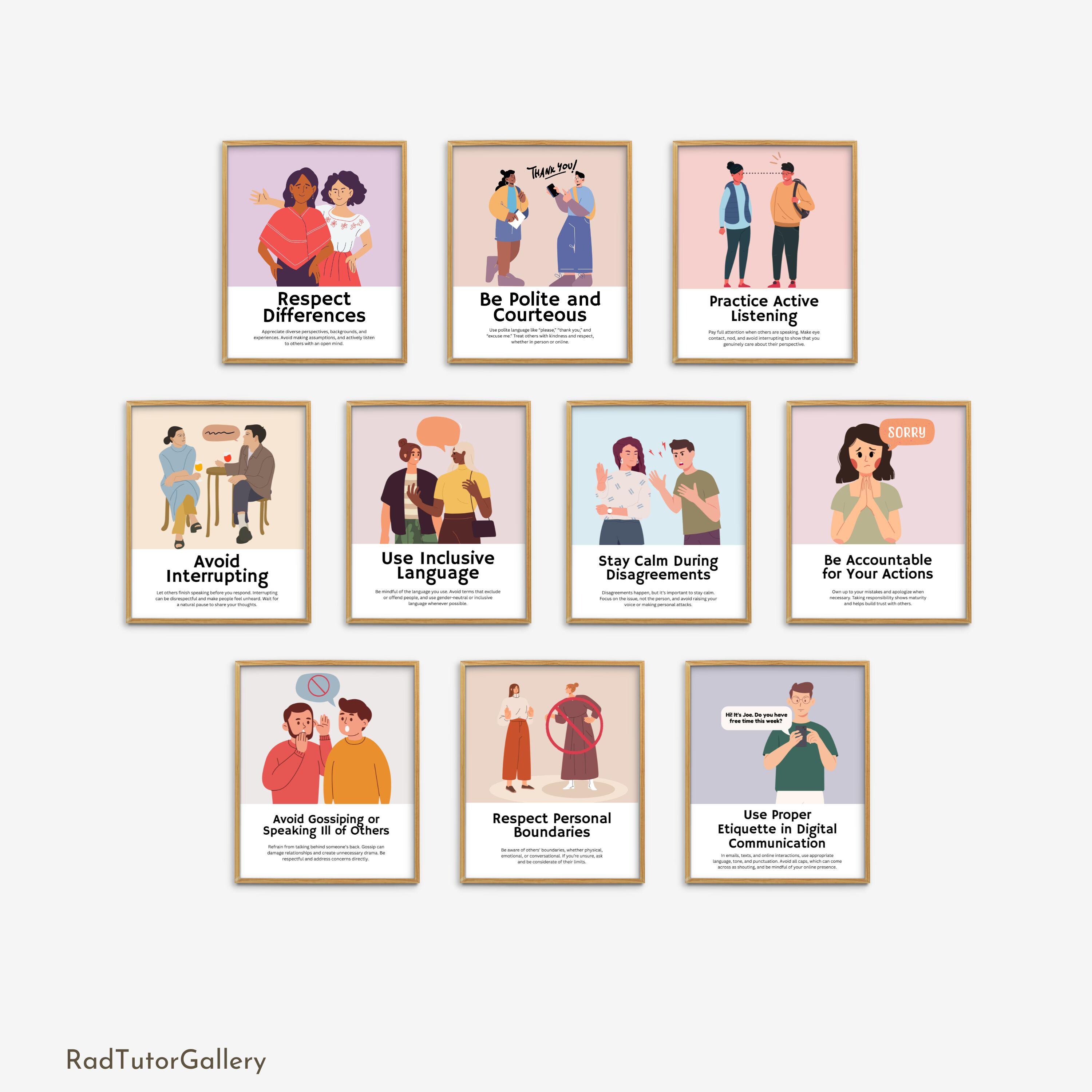 Civility Rules Classroom Poster Set, Colorful Classroom Decor, Inclusion Diversity Classroom Wall Art, Growth Mindset Educational Prints