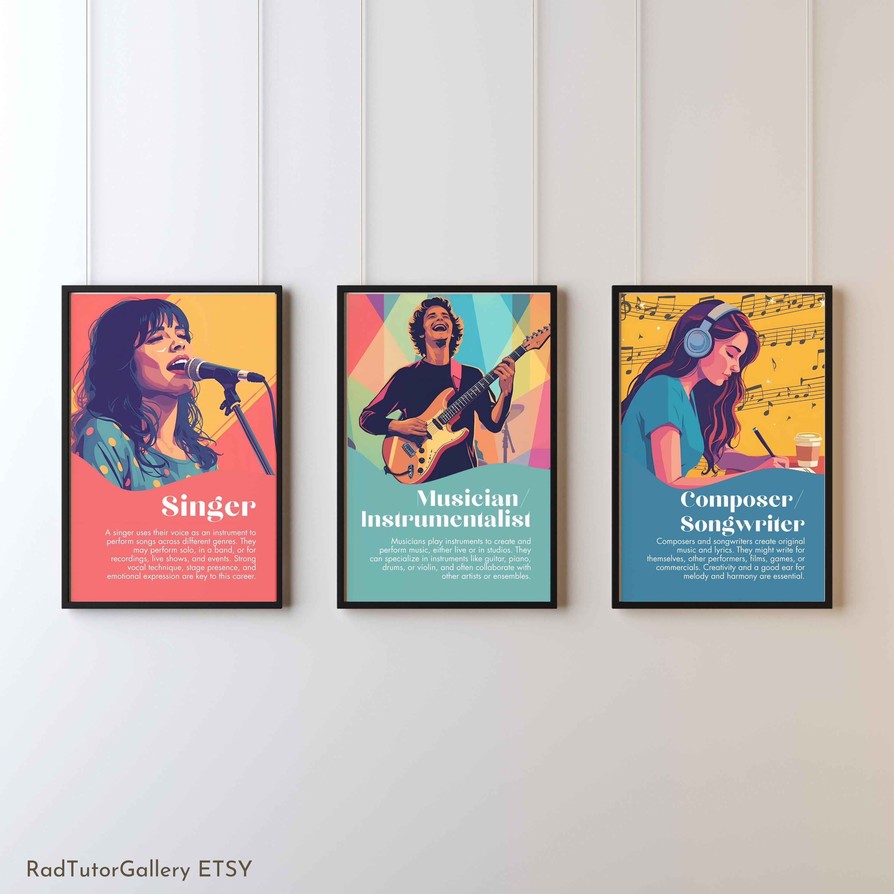 Music Careers Set of 12 Gallery Wall Art, Music Classroom Posters