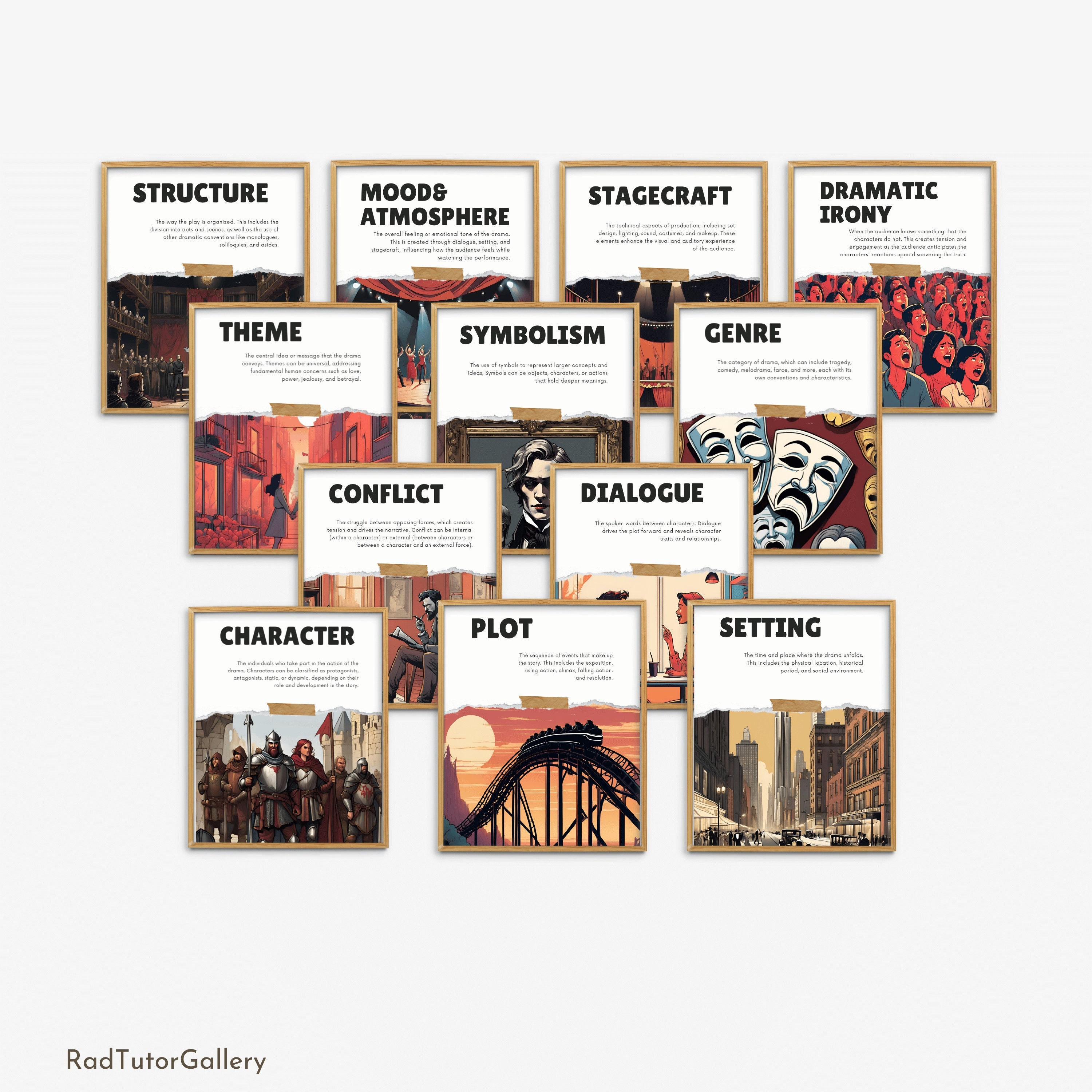 Elements of Drama Posters, Theatre Room Wall Arts, Drama Room Decor Literature Elements Class Prints, English Classroom Decor, High School