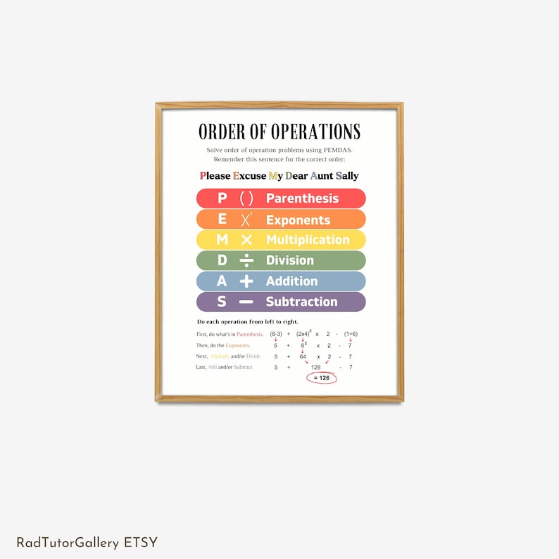 Order of Operations Poster, Elementary Middle School Math, Mathematics ...