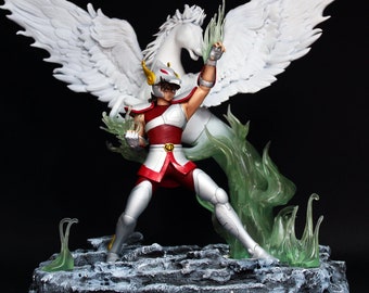 Saint Seiya Diorama Pegasus, Knight of Zodiac Action Figure, Pegasus Statue with Horse Exclusive Piece with Multi LED Night Scene